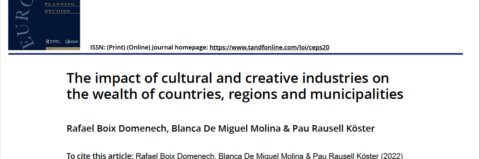 The impact of cultural and creative industries on the wealth of countries regions and municipalities